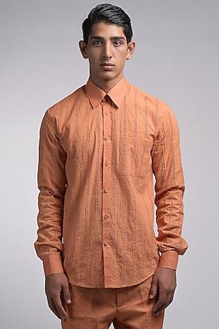 orange cotton embroidered shirt