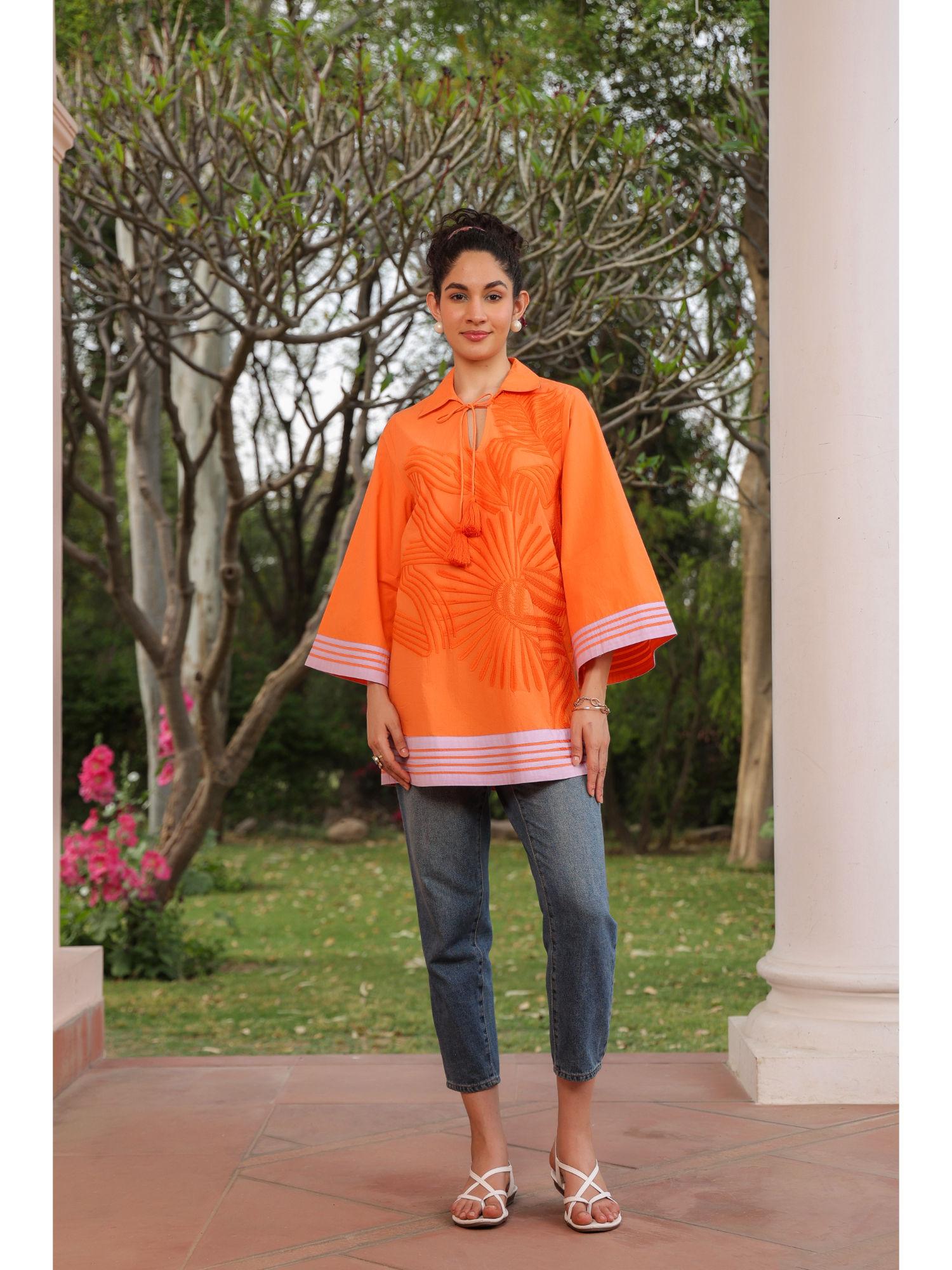 orange cotton embroidered tunic