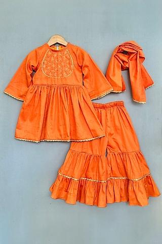 orange cotton flared sharara set for girls