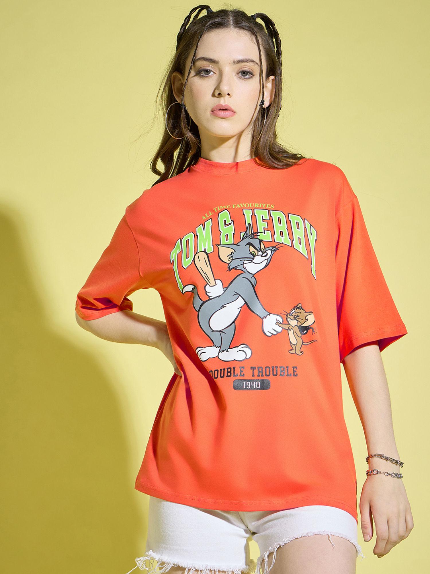 orange cotton half sleeve t-shirt for women