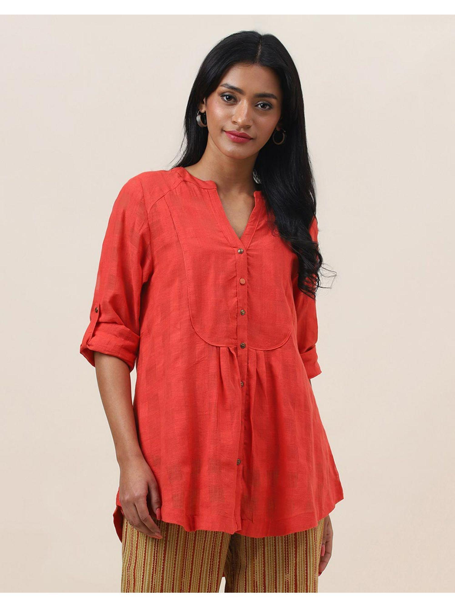 orange cotton hand woven tunic