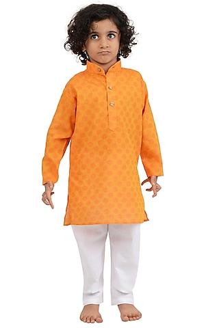 orange cotton kurta set for boys
