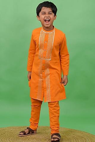 orange cotton kurta set for boys