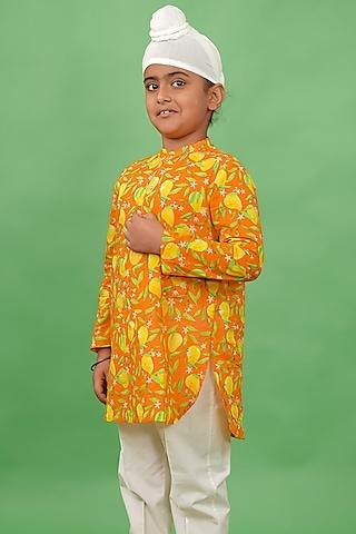 orange cotton kurta set for boys