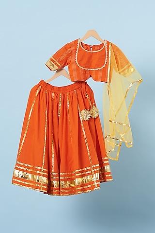 orange cotton lehenga set for girls