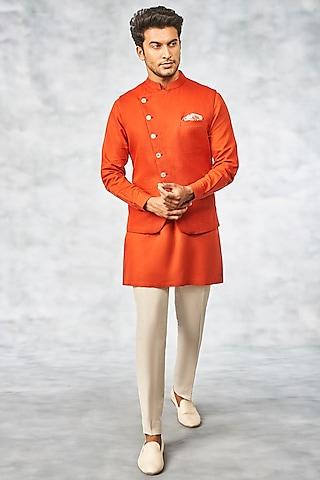 orange cotton linen bundi jacket