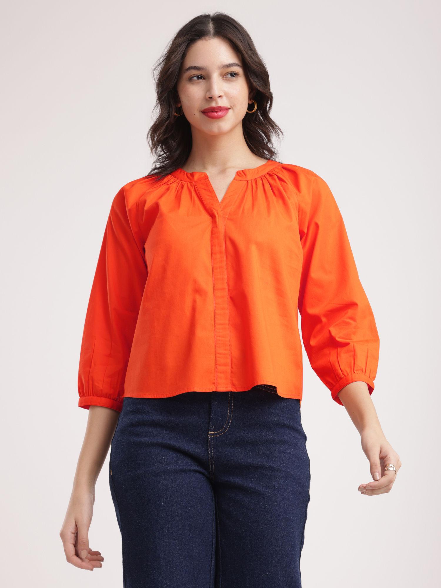 orange cotton poplin top