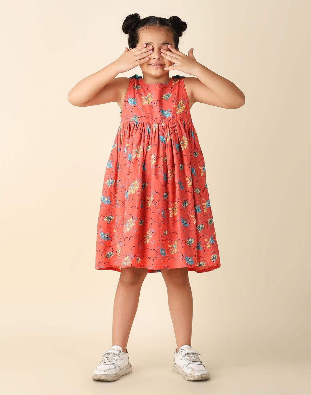 orange cotton printed dress