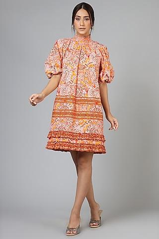 orange cotton printed dress