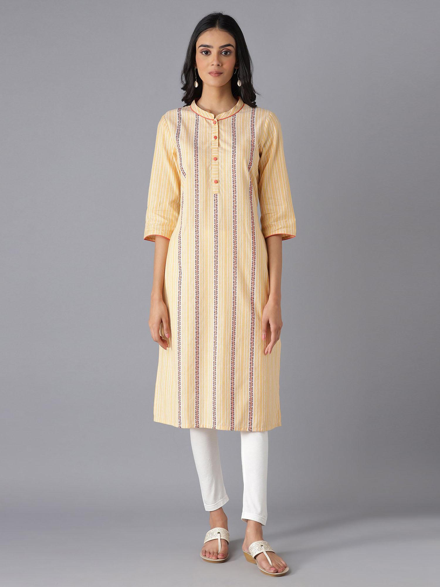 orange cotton printed kurta