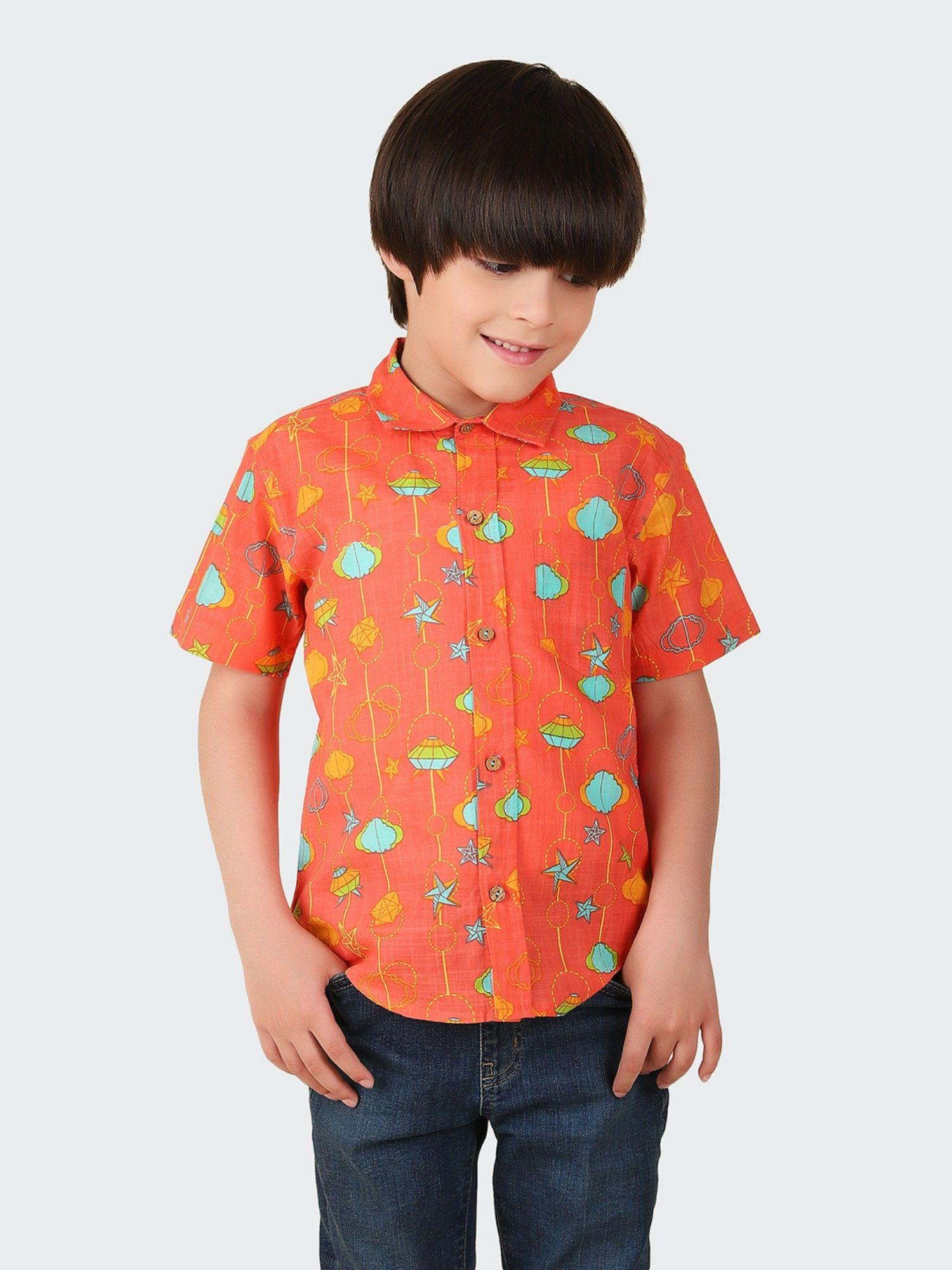 orange cotton printed shirt