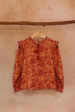 orange cotton printed top for girls