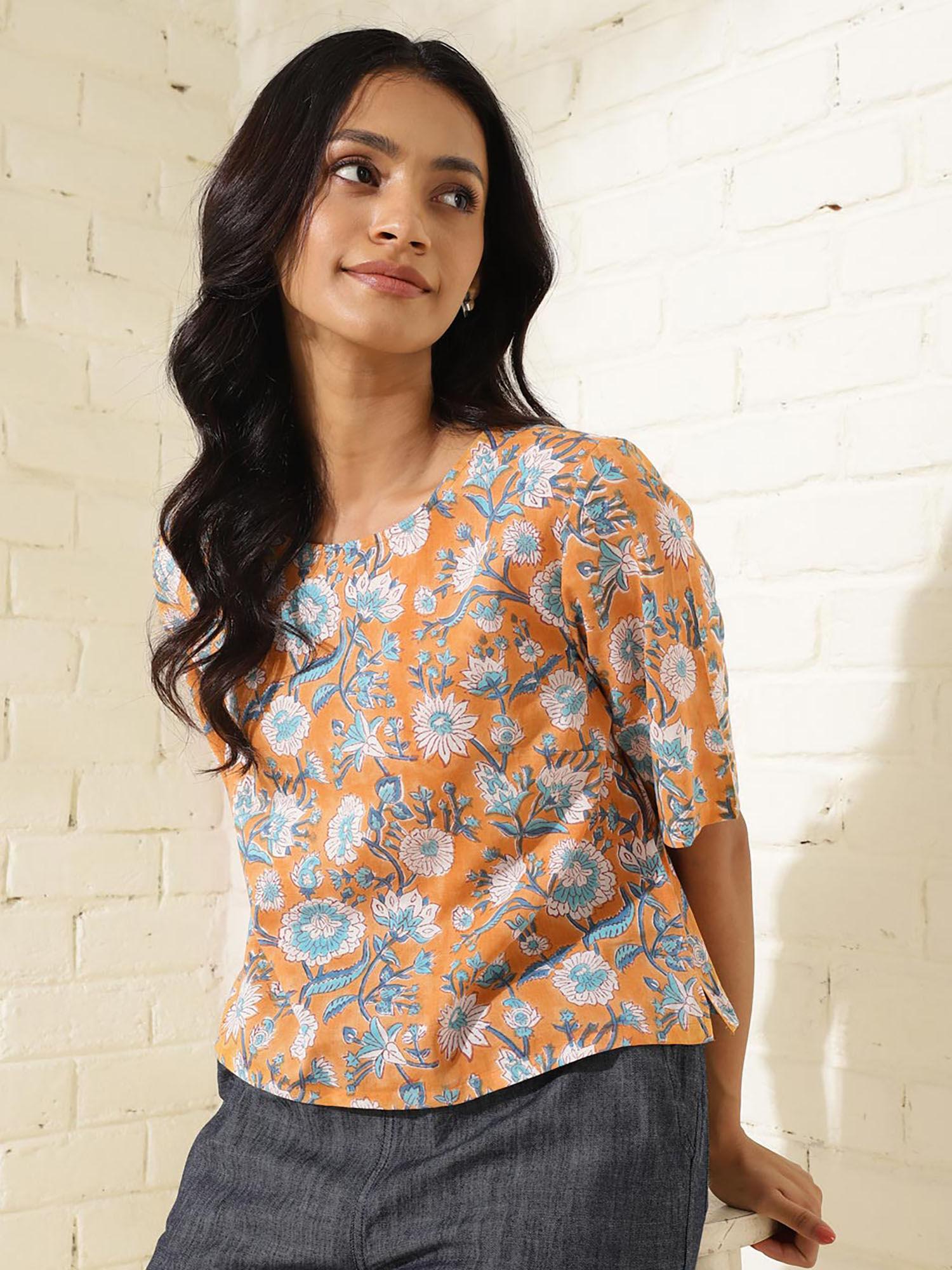 orange cotton printed top