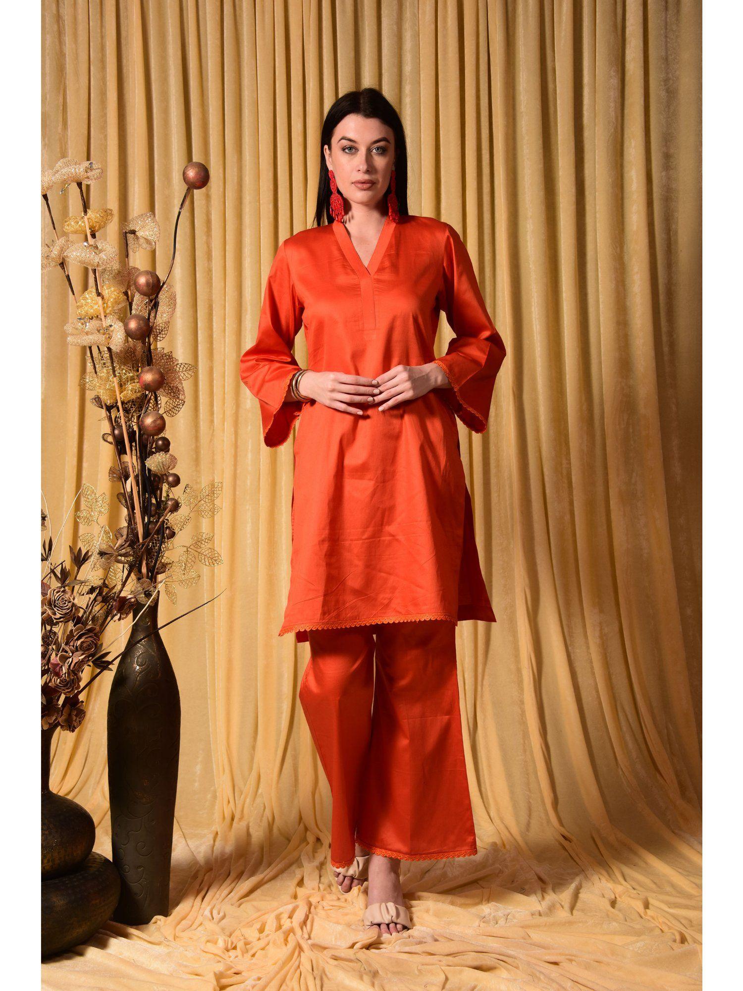 orange cotton silk co-ord (set of 2)