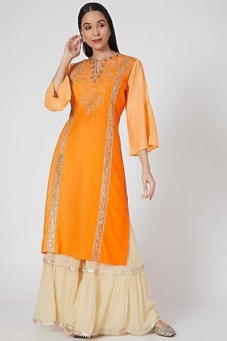 orange cotton silk tunic