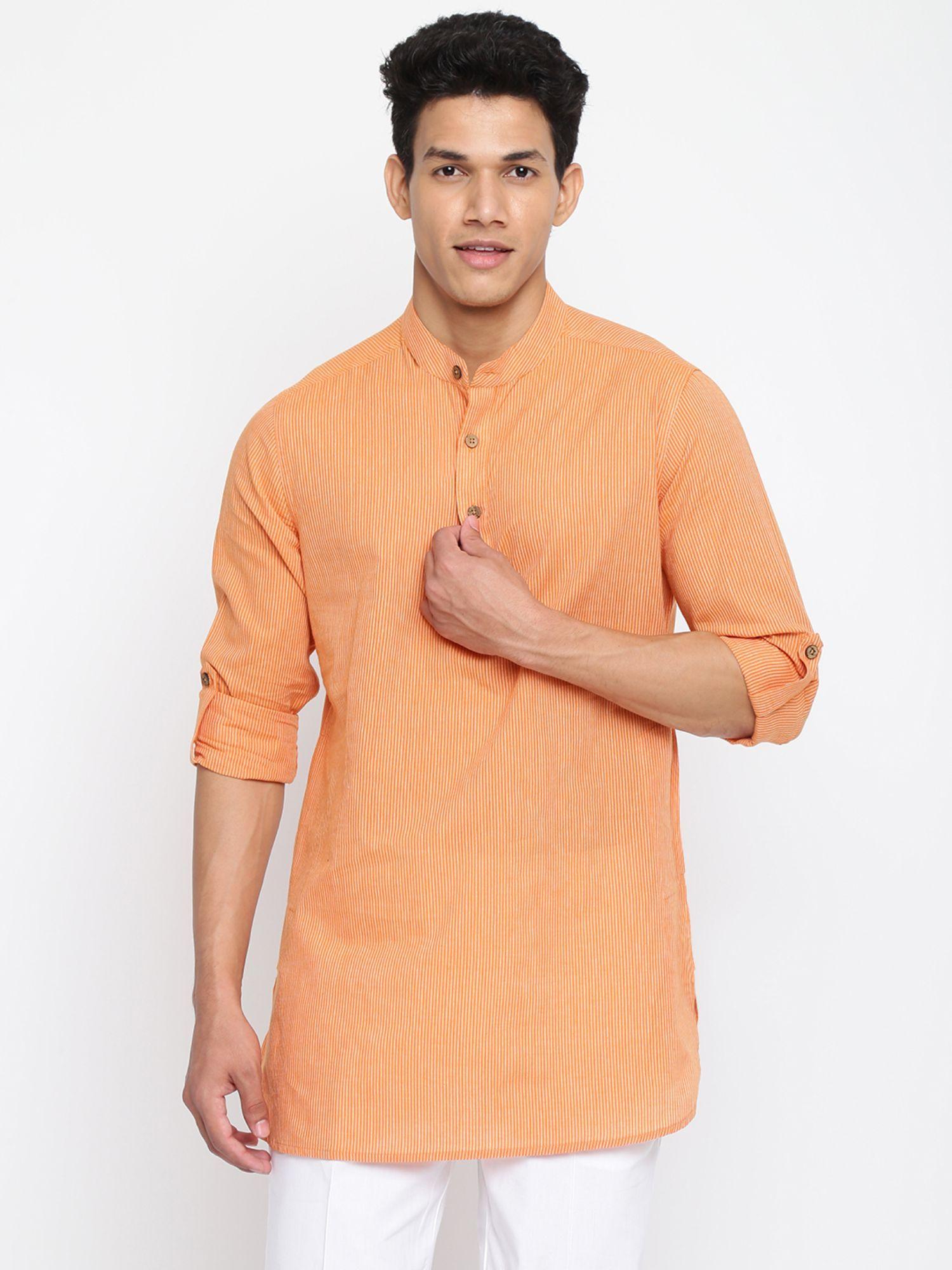 orange cotton striped kurta short