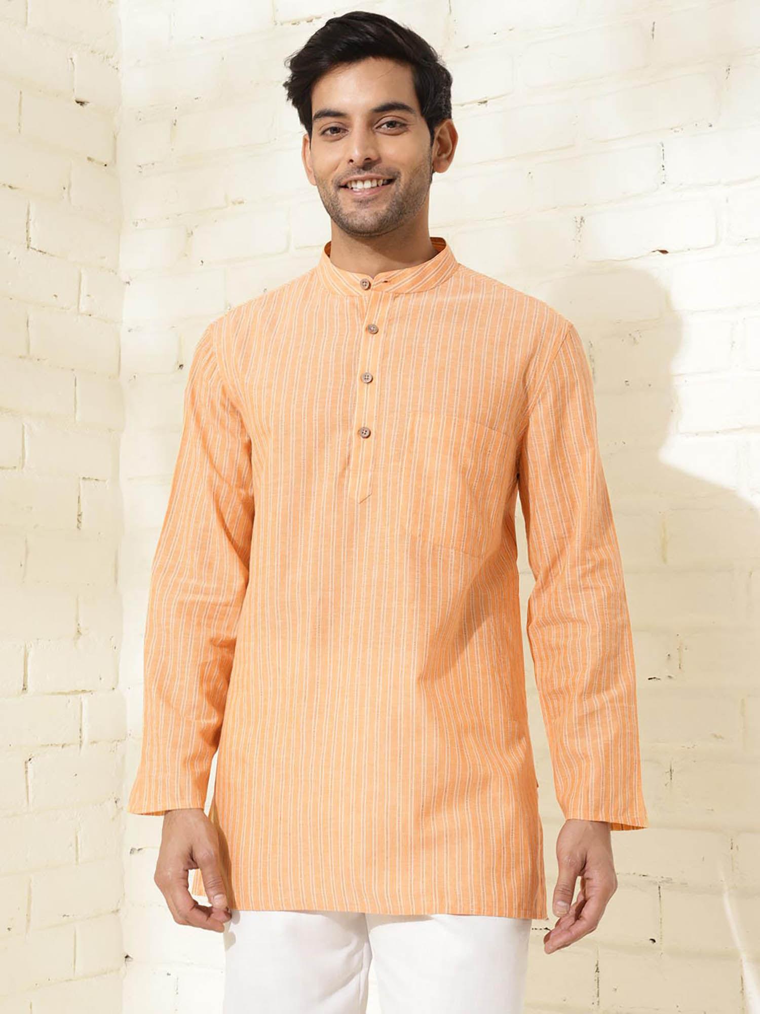 orange cotton striped short kurta