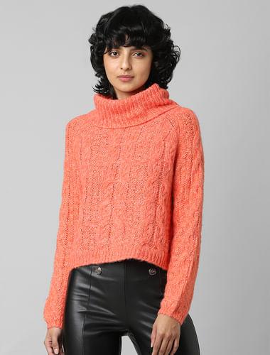 orange cowlneck pullover