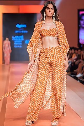 orange crepe silk printed cape set