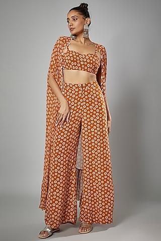 orange crepe silk printed cape set