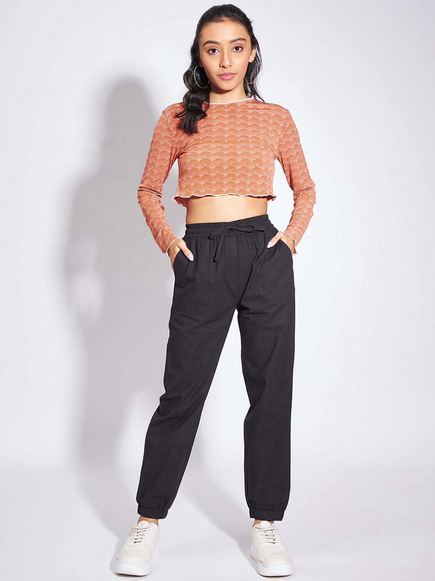 orange crop top & trouser clothing for girls (set of 2)