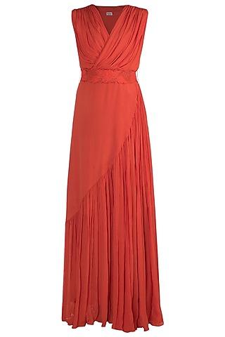 orange drape gown with embroidered belt