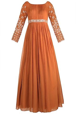 orange embellished anarkali with dupatta