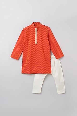 orange embellished kurta set for boys