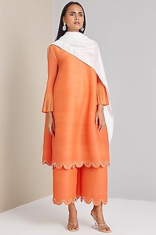 orange embellished kurta set
