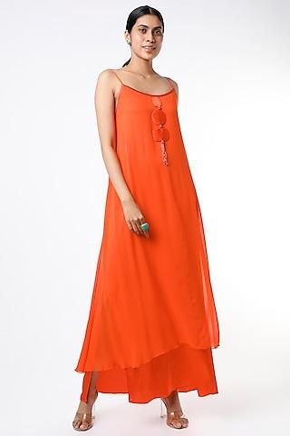 orange embellished layered maxi dress