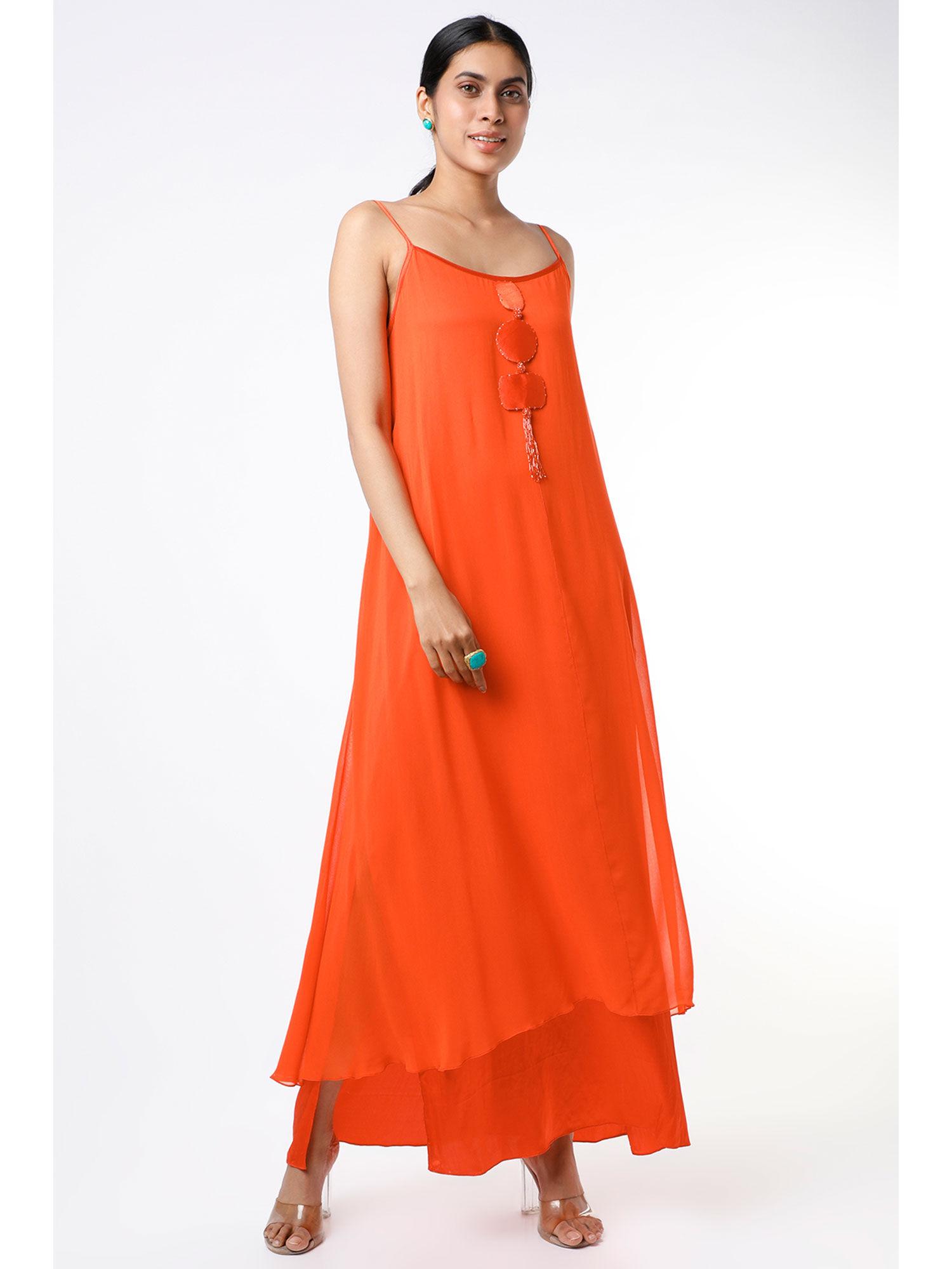 orange embellished layered maxi