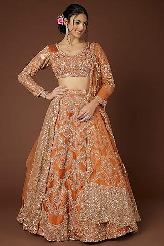 orange embellished lehenga set