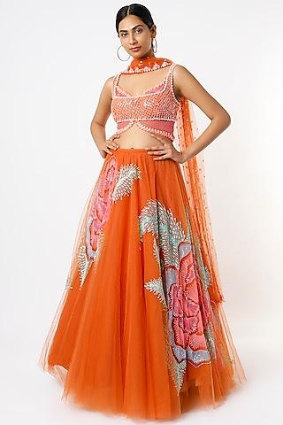 orange embellished lehenga set