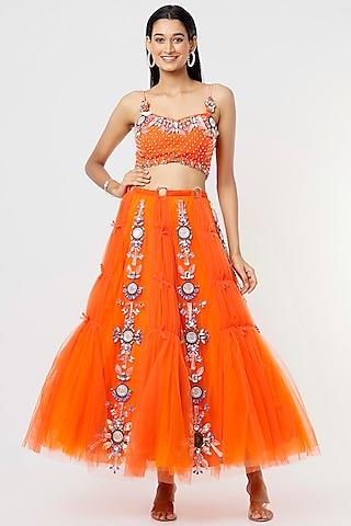 orange embellished lehenga set