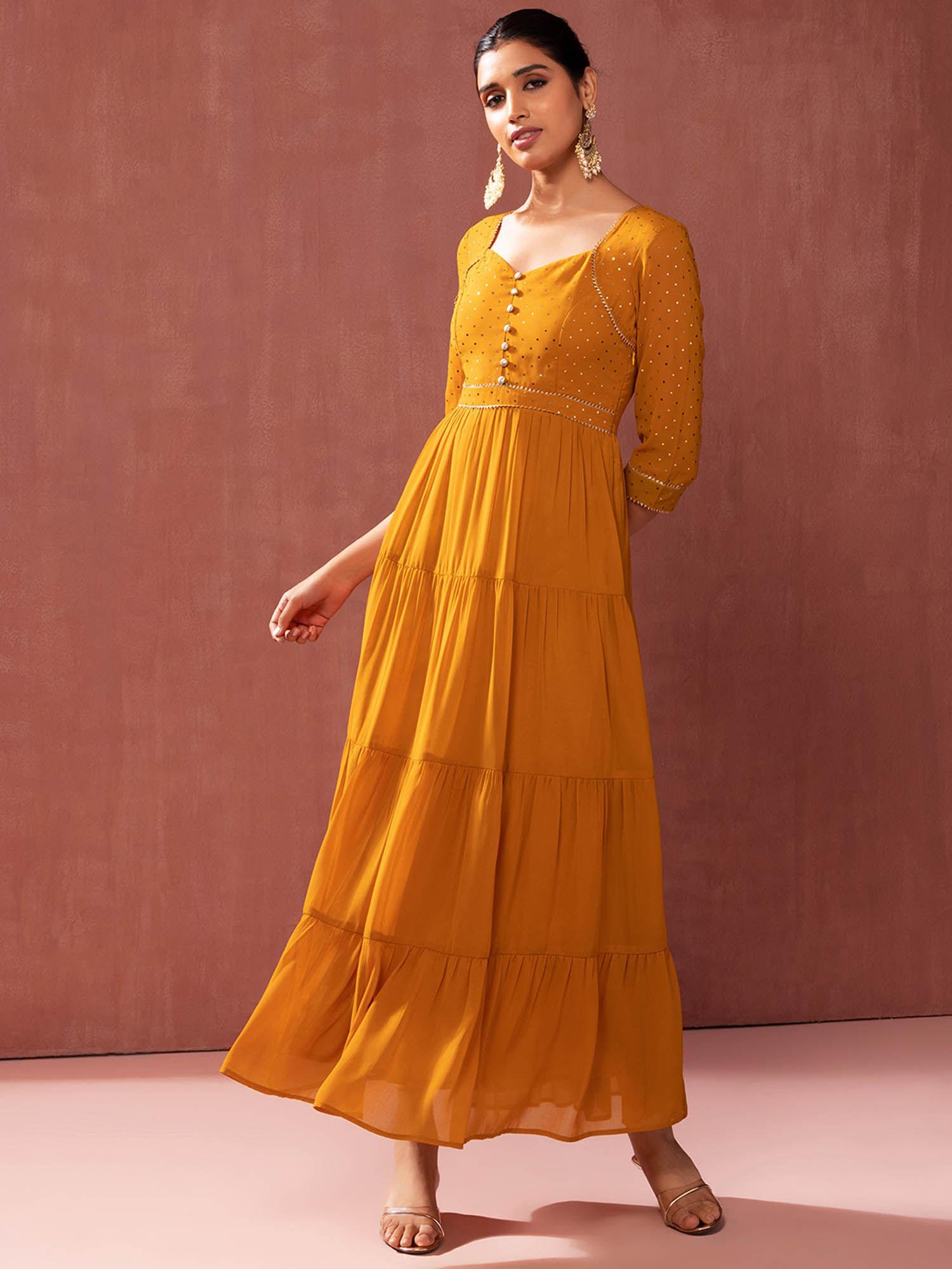 orange embellished tiered kurta