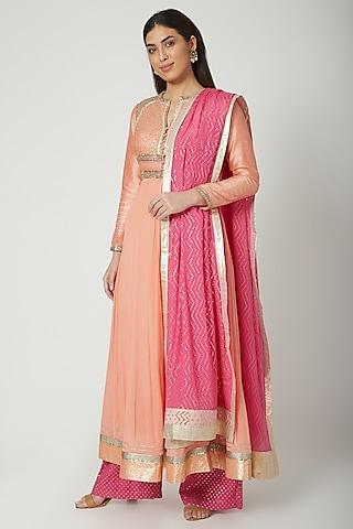 orange embroidered anarkali set