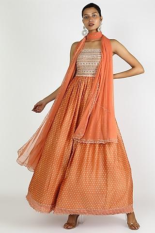 orange embroidered anarkali with dupatta