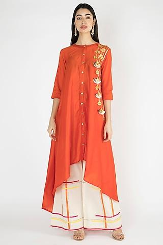 orange embroidered asymmetrical tunic