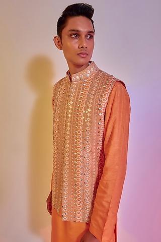 orange embroidered bundi jacket