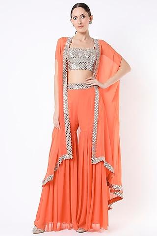 orange embroidered cape set