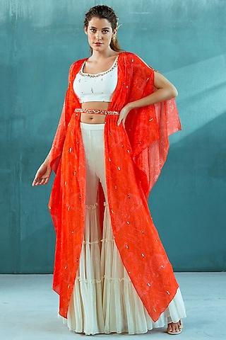 orange embroidered cape set