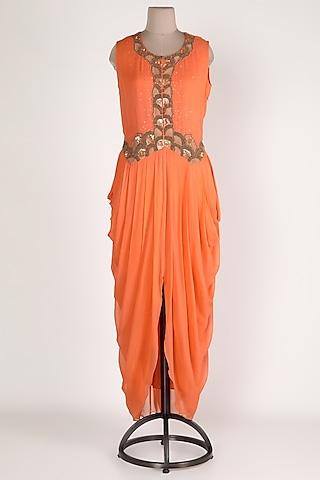 orange embroidered dhoti tunic