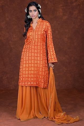 orange embroidered gharara set