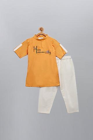 orange embroidered kurta set  for boys