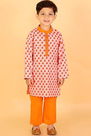 orange embroidered kurta set for boys