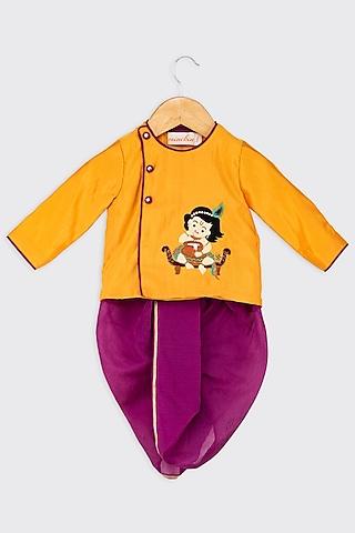 orange embroidered kurta set for boys