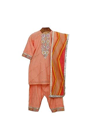 orange embroidered kurta set for girls