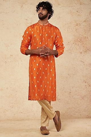 orange embroidered kurta set