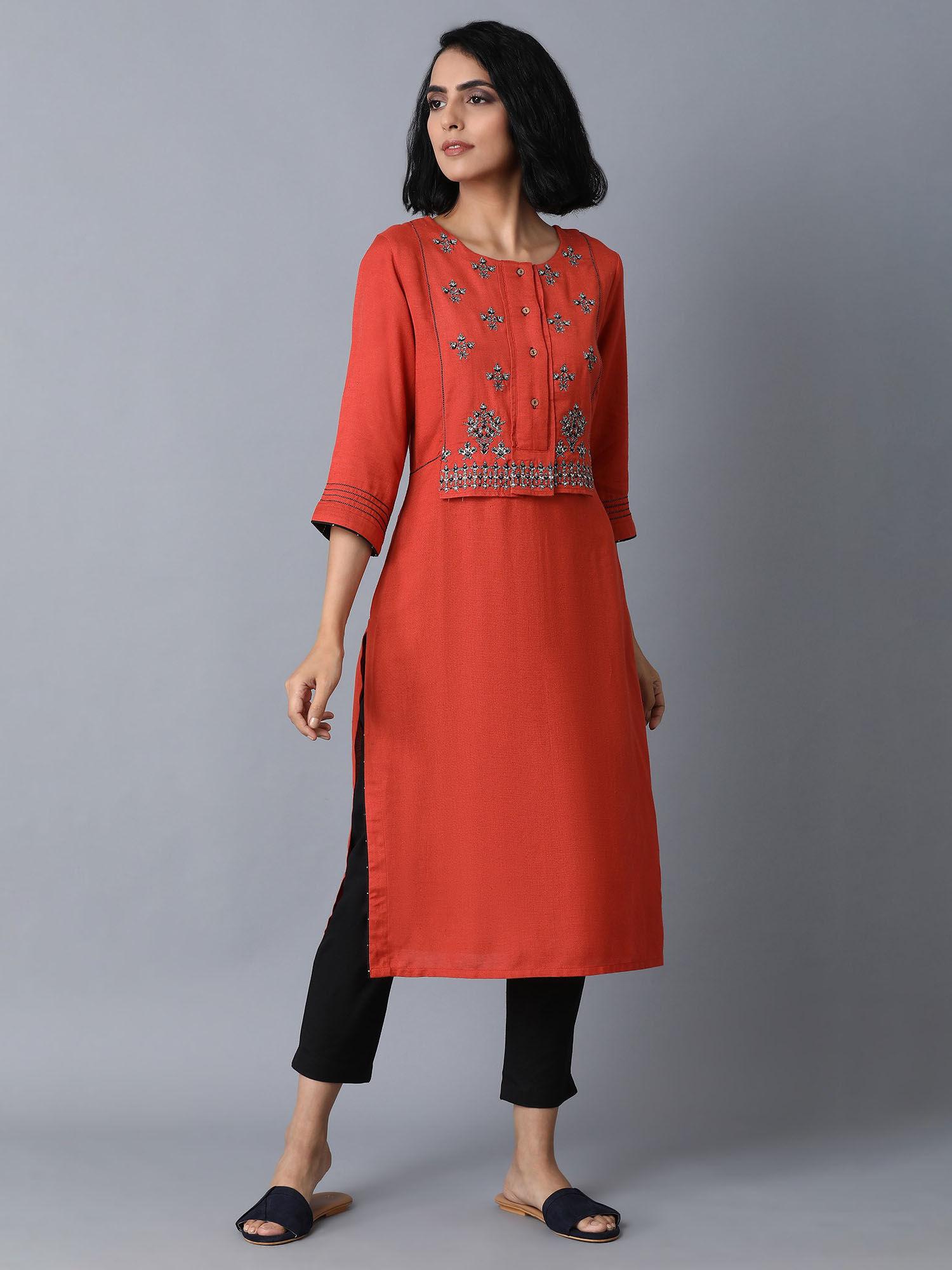 orange embroidered kurta