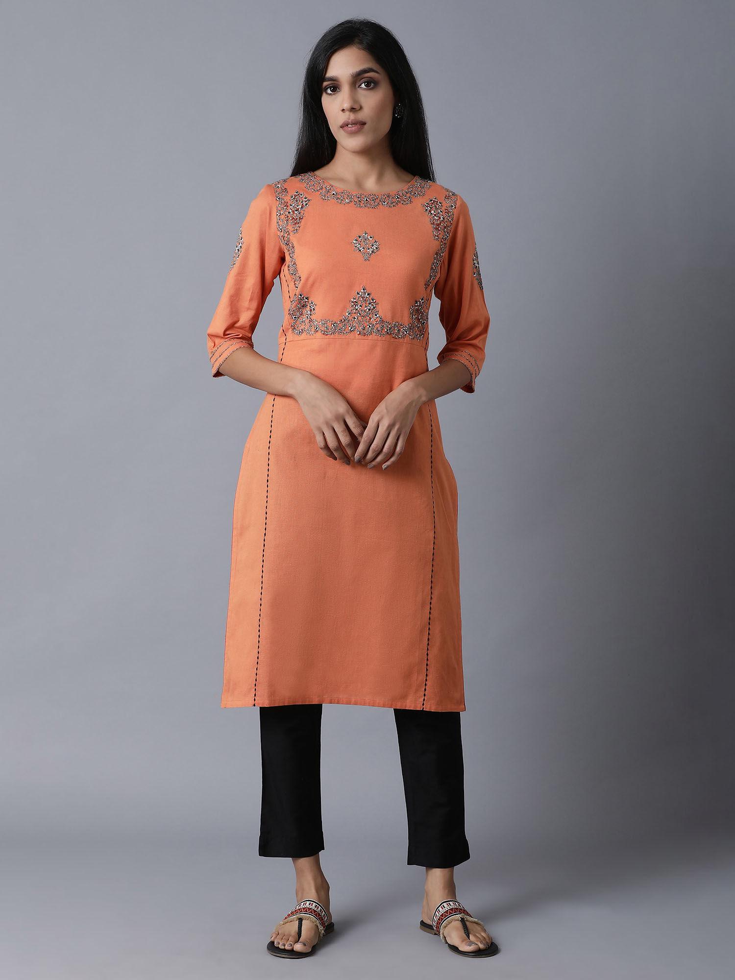 orange embroidered kurta